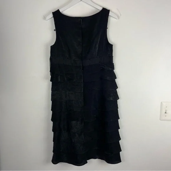 NWT Adrianna Papell Black Cocktail Dress Tiered Ruffle Sleeveless Beaded Neck - Picture 3 of 12